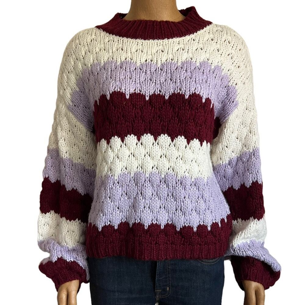 BB Dakota Striped Sweater with Hot Balloon Sleeves Size Medium - Picture 2 of 15